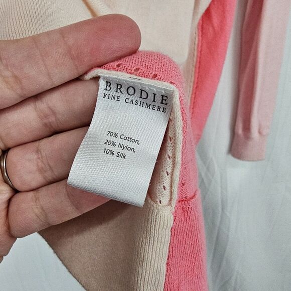 Whisper by Brodie Womens Sweater XS Silk Cotton Vneck Colorblock Quiet Luxury - Picture 7 of 8